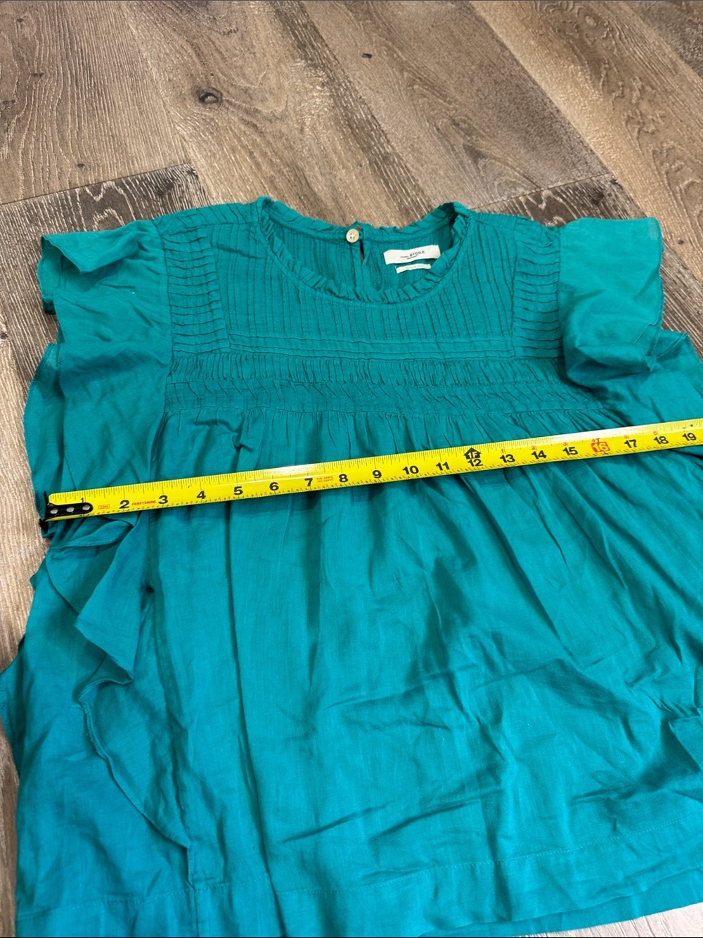 Teal Ruffled Pintuck Yoke Blouse AS0837 - Picture 6 of 6